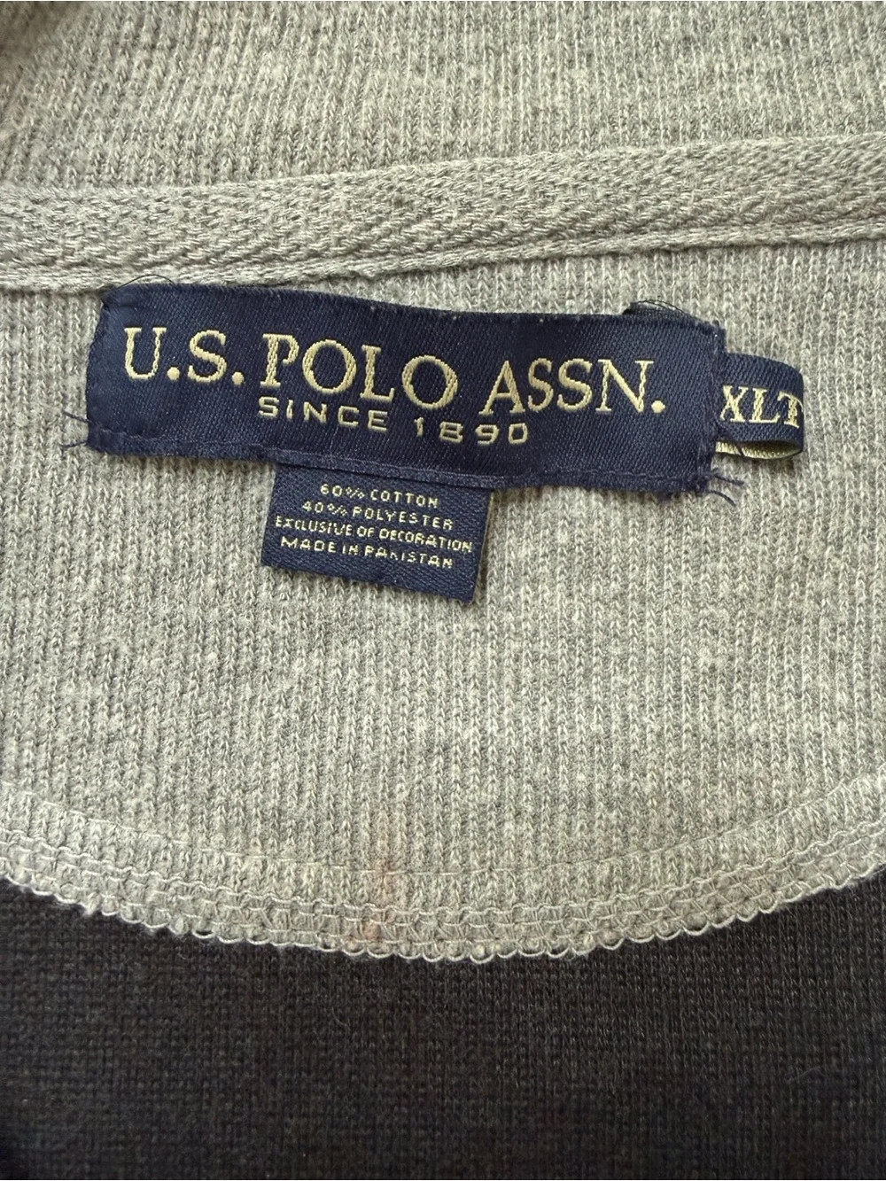 U.S. Polo Assn. Quarter Zip Pullover Sweater Men's XLT Charcoal Gray Ribbed Prep